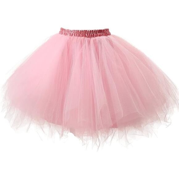 Women's Short Vintage Ballet Bubble Puffy Tutu Petticoat Skirt Pink - Picture 1 of 3